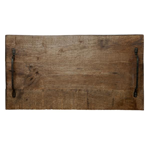 Servierbrett Mangoholz rechteckig - mit Metallgriffen für Tee Kaffee Gebäck Essen Tapas Käse Sushi - 40,5x22x6cm - Braun - Robust
