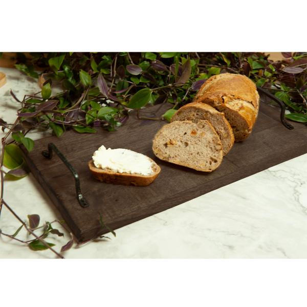 Servierbrett Mangoholz rechteckig - mit Metallgriffen für Tee Kaffee Gebäck Essen Tapas Käse Sushi - 40,5x22x6cm - Braun - Robust