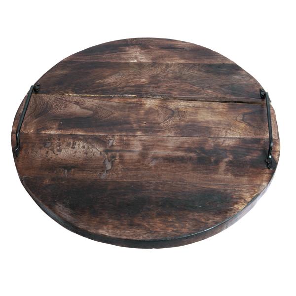 Rundes Schneidebrett aus Mangoholz - mit Metallgriffen für sicheres Servieren - Ø 40x6cm - Robust & widerstandsfähig für Küche & Gastronomie