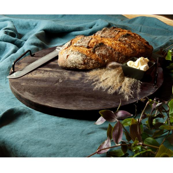 Rundes Schneidebrett aus Mangoholz - mit Metallgriffen für sicheres Servieren - Ø 40x6cm - Robust & widerstandsfähig für Küche & Gastronomie