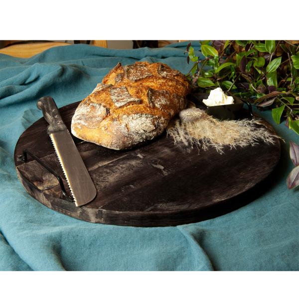 Rundes Schneidebrett aus Mangoholz - mit Metallgriffen für sicheres Servieren - Ø 40x6cm - Robust & widerstandsfähig für Küche & Gastronomie