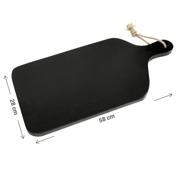 Schneidebrett Kautschukholz 58x28x2cm - Robust & Stilvoll für Küche, Frühstück & Servieren - Dunkelbraun mit Griff und Kordel