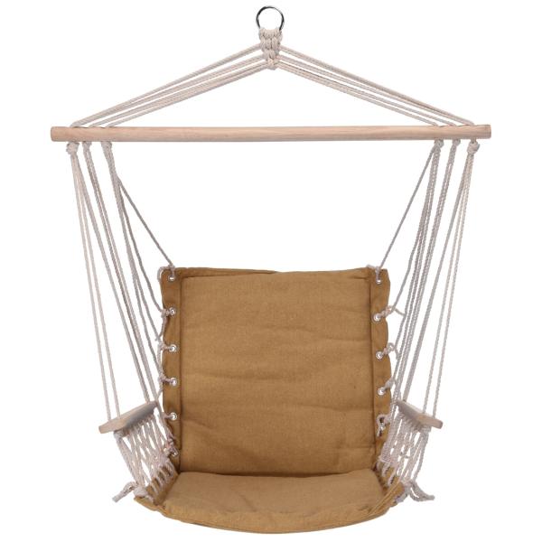 Hängesessel Baumwolle Beige - Komfortabler Hängesitz für Garten, Wohnzimmer & Schlafzimmer - Weiche Polsterung - 100x53cm - Stabile Holzstangen