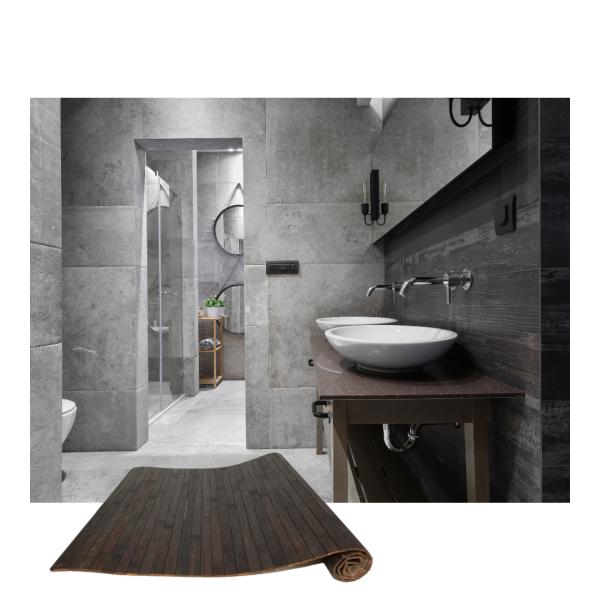Bodenmatte aus Bambus dunkelbraun - Rutschfeste Unterseite - Schont Böden & Teppiche - Ideal für Küche Bad - Umweltfreundlich 50x80cm