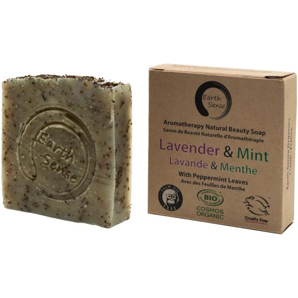 Feste Bio-Seife 100g - Handgemacht, Palmölfrei, Vegan - Lavendel & Minze Duft - 72% kaltgepresste Bio-Öle - Natürliche Hautpflege & Duschroutine