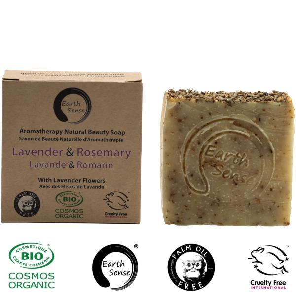 Feste Bio-Seife 100g Lavendel-Rosmarin-Duft - Palmölfrei Vegan Handgemacht mit 72% kaltgepressten Bio-Ölen - Feuchtigkeitsspendend für jeden Hauttyp