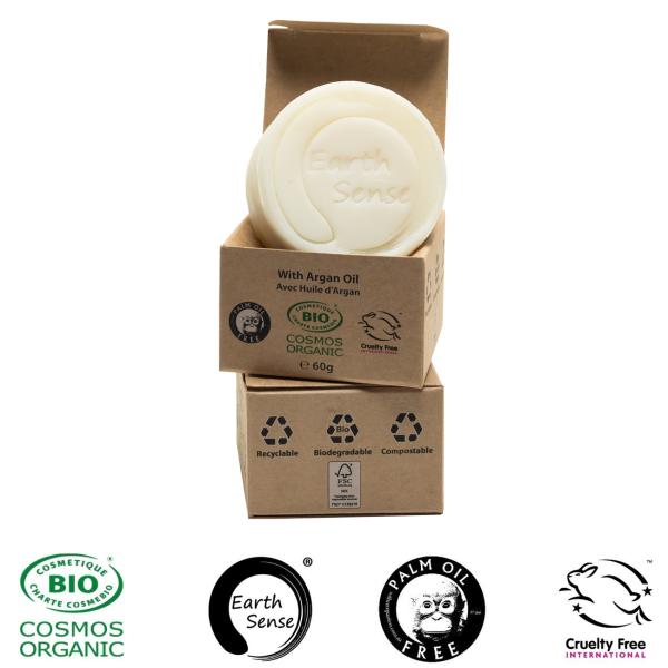 Festes Bio Shampoo - Arganöl, Lavendel, Rosmarin - Palmölfrei, Vegan, Handgefertigt - 60g für alle Haartypen - 77% Bio-Öle - COSMOS ORGANIC