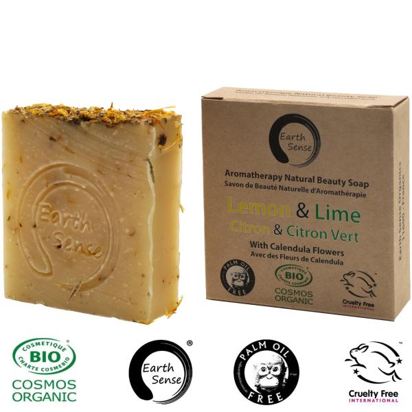 Handgemachte Bio-Seife - Zitrone & Limette Duft - Palmölfrei, Vegan, 100g, mit 72% kaltgepressten Bio-Ölen - Pflege für Hände, Körper, Haar