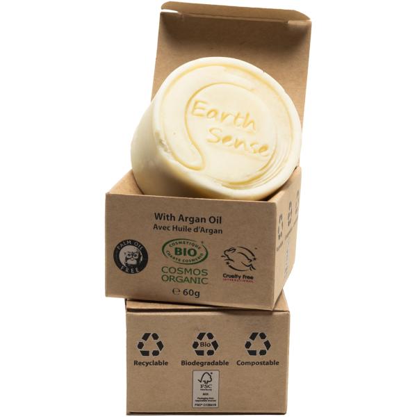 Festes Bio Shampoo - Arganöl & Patchouli Duft - 60g Vegan, Palmölfrei, Handgefertigt, 77% Bio-Öle, COSMOS ORGANIC, für alle Haartypen