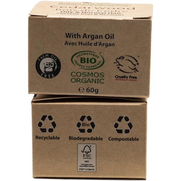 Festes Bio Shampoo - Arganöl & Patchouli Duft - 60g Vegan, Palmölfrei, Handgefertigt, 77% Bio-Öle, COSMOS ORGANIC, für alle Haartypen