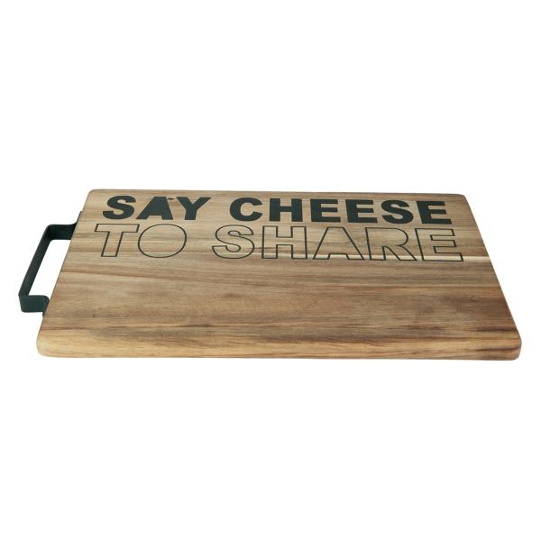 Schneide- und Servierbrett Akazienholz - rechteckig mit Metallgriff für Brot Aufschnitt Gemüse Wurst - 35,5x21x2cm - Natur Braun - Deko Küchenbrett