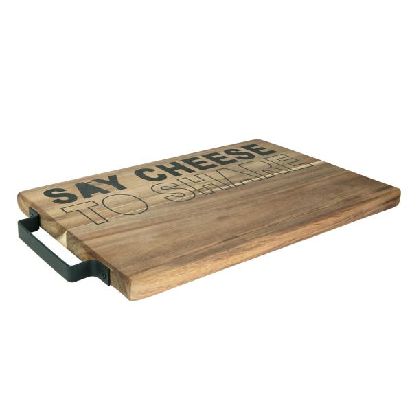 Schneide- und Servierbrett Akazienholz - rechteckig mit Metallgriff für Brot Aufschnitt Gemüse Wurst - 35,5x21x2cm - Natur Braun - Deko Küchenbrett