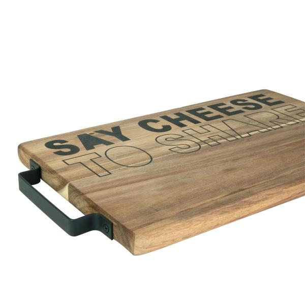 Schneide- und Servierbrett Akazienholz - rechteckig mit Metallgriff für Brot Aufschnitt Gemüse Wurst - 35,5x21x2cm - Natur Braun - Deko Küchenbrett