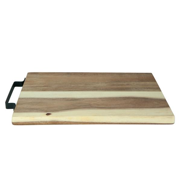 Schneide- und Servierbrett Akazienholz - rechteckig mit Metallgriff für Brot Aufschnitt Gemüse Wurst - 35,5x21x2cm - Natur Braun - Deko Küchenbrett