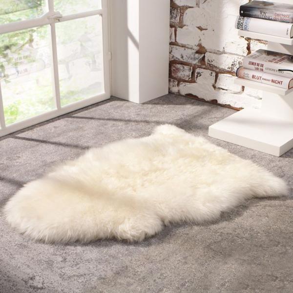 Echtes Schaffell 90x60 cm - Elfenbein - Besonders weich & flauschig - Luxuriöse Wohnakzente & natürliche Eleganz - Teppich Bettvorleger Sitzauflage