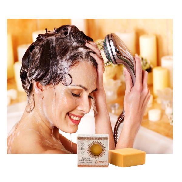 Haarseife mit Pistazien- und Olivenöl - 100% Natur & Vegan - Für trockenes Haar & Kopfhaut - Ohne Silikone - 190g - Sanfte Pflege