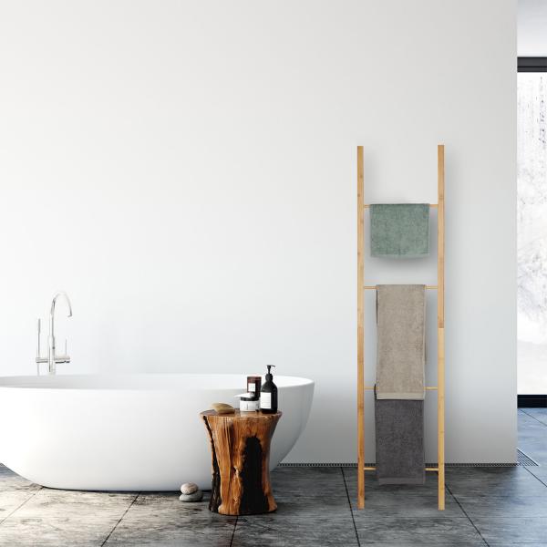 Handtuchleiter Bambus - 4 Sprossen - klappbar, zusammenfaltbar - 180x42x2cm - Hand- Badetuchhalter - kein Bohren