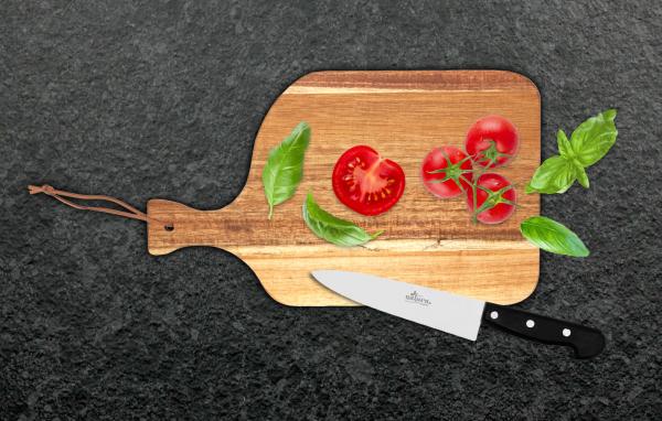 Schneidebrett aus Robinienholz mit Griff - Antibakteriell & Messerschonend - Für Gemüse, Obst, Brot, Fleisch - Robust, nachhaltig, 34x20.5x1cm