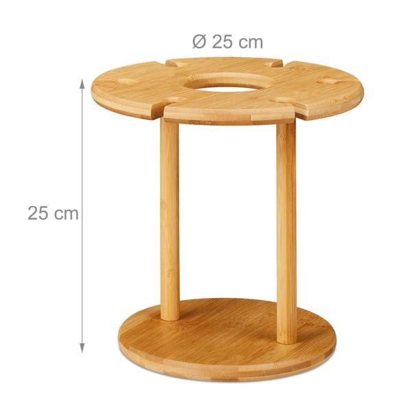 Weinglas- & Sektgläser-Halter aus Bambus - Praktischer Ständer für 6 Gläser & Weinflasche - Rustikal edles Design - 25x25cm - Perfekt zum Servieren