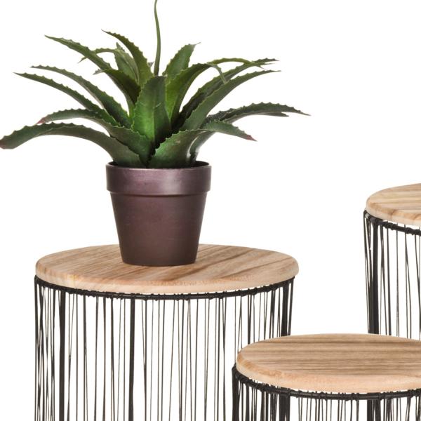 3er-Set Beistelltische Holz & Metall - Modernes Satztisch-Design schwarz/braun - Stilvolle Ablage für Pflanzen/Deko - Mango Holz