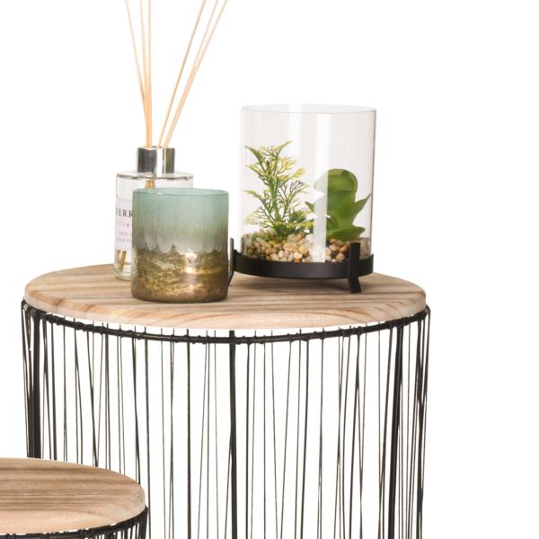 3er-Set Beistelltische Holz & Metall - Modernes Satztisch-Design schwarz/braun - Stilvolle Ablage für Pflanzen/Deko - Mango Holz