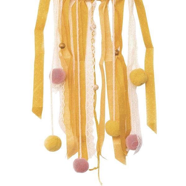 Traumfänger Komplett-Set zum Selbermachen - Bastelset mit Anleitung - Gelb, 60 cm Höhe, Bommel, Holzperlen - Kreatives Geschenk