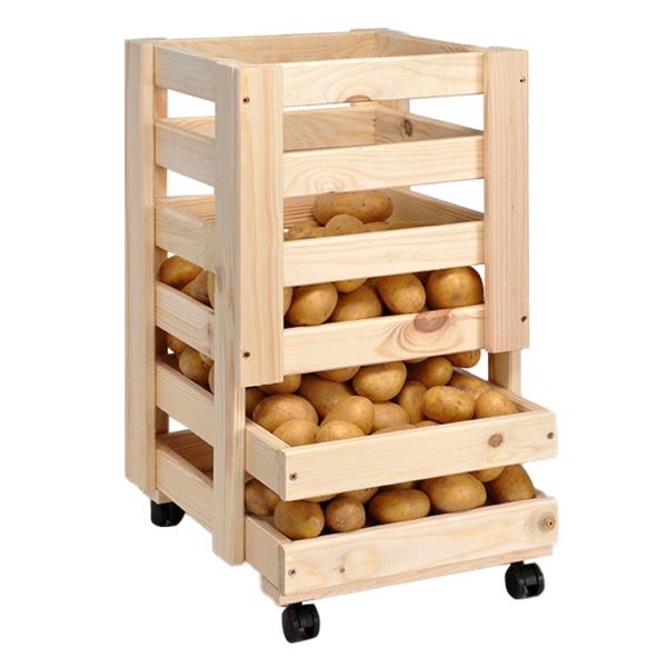 Kartoffelkiste Kiefernholz mit Rollen - FSC-zertifiziert für Obst & Gemüse Lagerung - optimale Belüftung, Schublade, 30x37x52.5 cm Braun