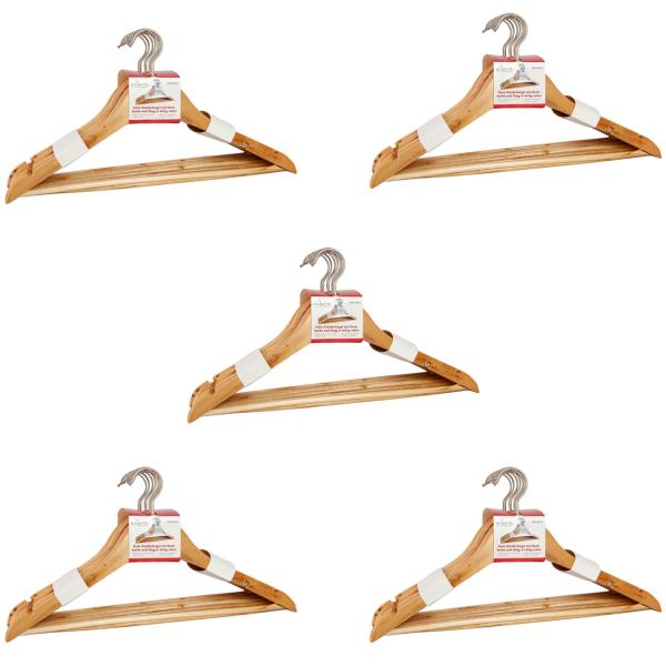 40 Holz Kleiderbügel - platzsparend, drehbarer Haken, 3 in 1 Funktion für Röcke & Hosen - Tanne/Kiefer/Ahorn - braun/natur/silber