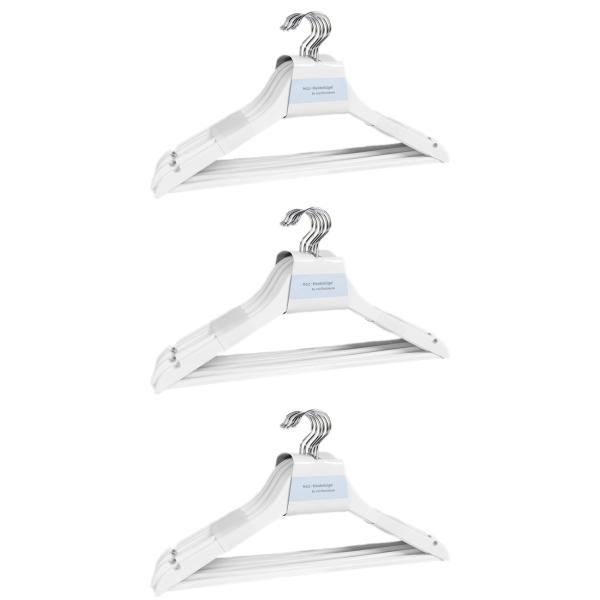 24 Holz-Kleiderbügel Weiss - Mit Steg & Rockkerbe für Hosen Röcke Oberteile - Stabiler Garderobenbügel aus Tanne Kiefer Ahorn Holz mit drehbarem Metallhaken