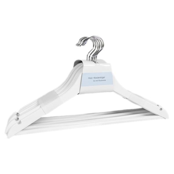 40 Holz-Kleiderbügel weiss mit drehbarem Haken - Steg & Rockkerben für Hosen Röcke Oberteile - Stabil langlebig aus Tanne Kiefer Ahorn