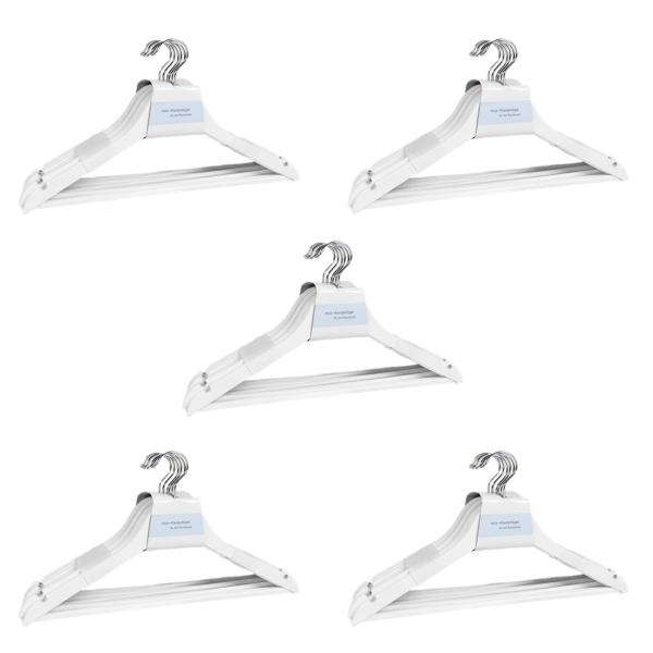40 Holz-Kleiderbügel weiss mit drehbarem Haken - Steg & Rockkerben für Hosen Röcke Oberteile - Stabil langlebig aus Tanne Kiefer Ahorn