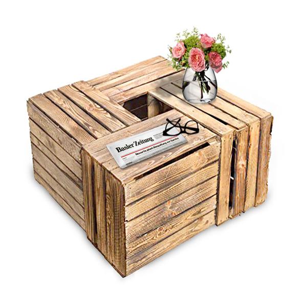 4er-Set Deko Holzkiste Vintage-Design - Gebrauchte Harasse aus massivem Echtholz mit Patina für Garten & Zuhause - 50,5x31,5x41cm - 3,5kg