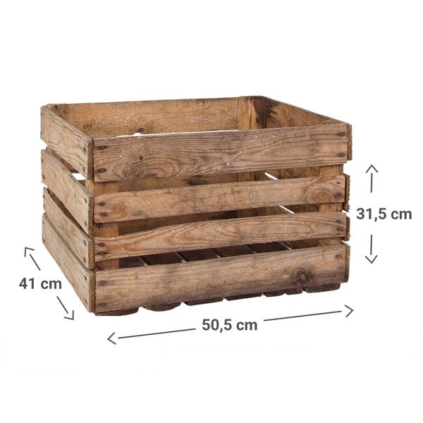4er-Set Deko Holzkiste Vintage-Design - Gebrauchte Harasse aus massivem Echtholz mit Patina für Garten & Zuhause - 50,5x31,5x41cm - 3,5kg