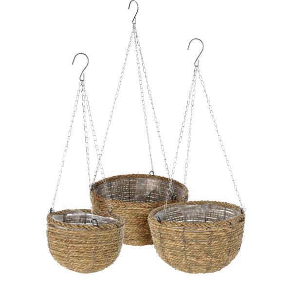 3 Hänge-Pflanzkörbe Weide - Vintage Charme für Balkon, Garten & Terrasse - 3er-Set braun/silber Ø 20-30cm - Mit Innenfolie & Haken