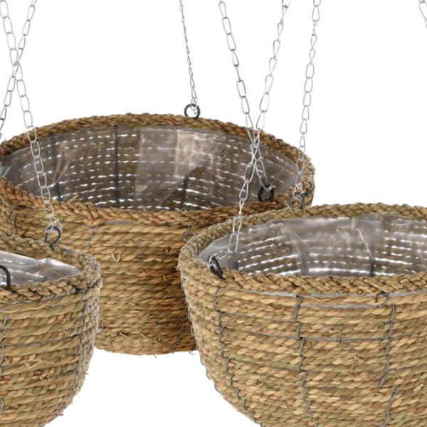 3 Hänge-Pflanzkörbe Weide - Vintage Charme für Balkon, Garten & Terrasse - 3er-Set braun/silber Ø 20-30cm - Mit Innenfolie & Haken