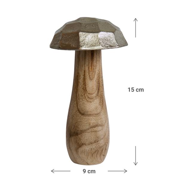 Deko Figur Pilz aus Mangoholz - Metall Hut Silber 9x15x9cm - Handgefertigt - Stilvolles Wohnaccessoire für gemütliches Ambiente - Weihnachtsdekoration