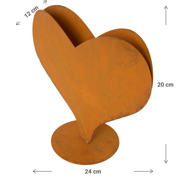 Metall Aufsteller Herz - Rost-Finish Landhausstil Deko für Garten, Terrasse, Balkon & Wohnräume - Braun - 24x20x12cm - Innen & Aussen geeignet