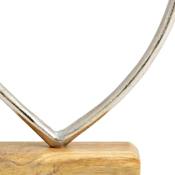 Aufsteller Herz aus Metall auf Mangoholz-Sockel - Edle Deko silber-braun für Wohnräume - 19x21x5cm - Aluminium Mango Holz Indien