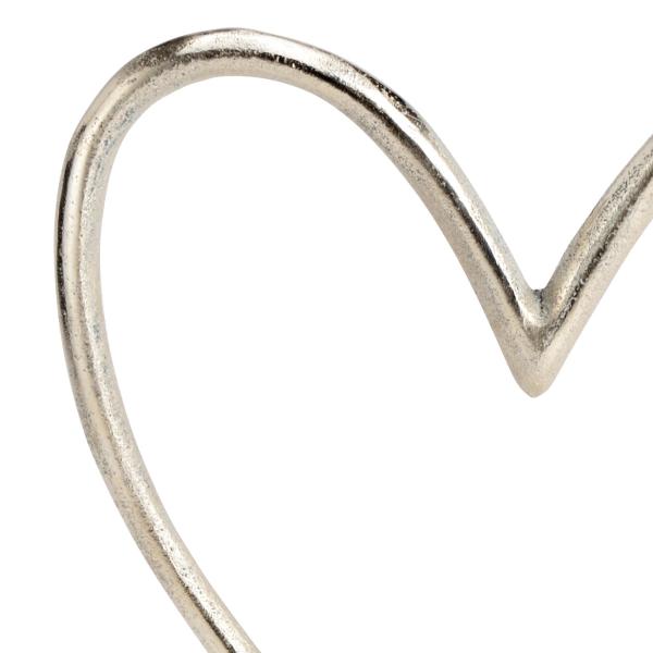 Aufsteller Herz aus Metall auf Mangoholz-Sockel - Edle Deko silber-braun für Wohnräume - 19x21x5cm - Aluminium Mango Holz Indien