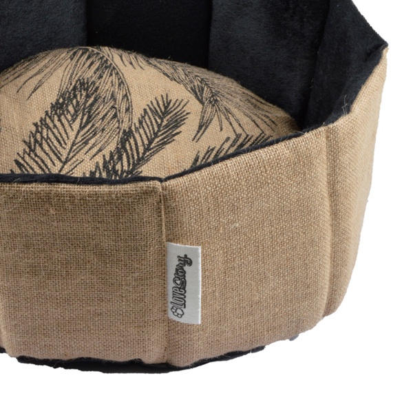 Haustier Korb Jute/Polyester - Gemütlicher Hundekorb Katzenkorb mit Kissen & hohem Rand - Schwarz Braun Ø 38x16 cm- Rutschfest - Dekorativ