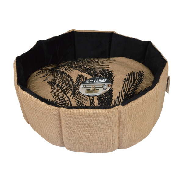 Haustier Korb Jute/Polyester - Gemütlicher Hundekorb Katzenkorb mit Kissen & hohem Rand - Schwarz Braun Ø 38x16 cm- Rutschfest - Dekorativ