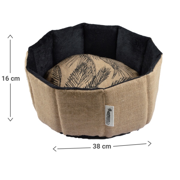 Haustier Korb Jute/Polyester - Gemütlicher Hundekorb Katzenkorb mit Kissen & hohem Rand - Schwarz Braun Ø 38x16 cm- Rutschfest - Dekorativ