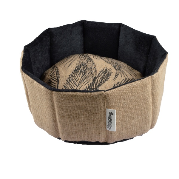 Haustier-Korb Rund - Jute & Polyester - Robust & Gemütlich mit Kissen - Pflanzen-Muster, 48x16 cm - Sicherer Schlafplatz für Hunde & Katzen