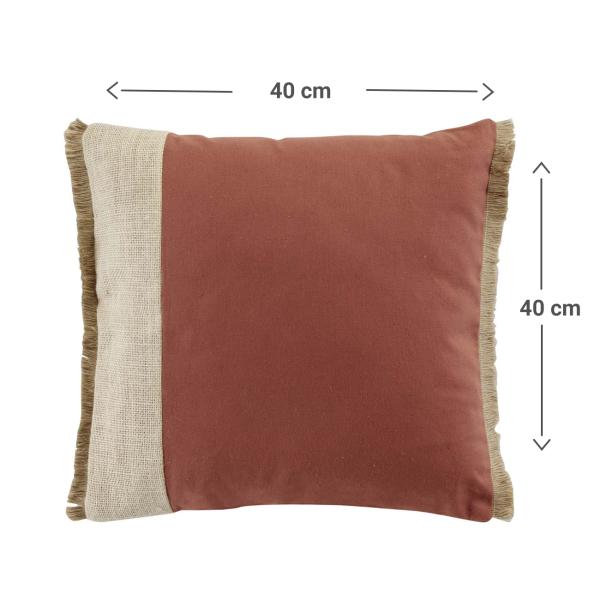 Kissen Deko mit Fransen aus Jute/Baumwolle – Gemütliches Sofakissen - Beige/Rostrot/Braun – 40x40x15 cm – Weiche Füllung – Für Lieblingsplätze