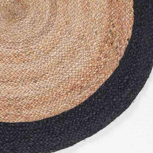 Runder Jute Teppich Schwarz-Beige – Modernes, nachhaltiges Bodendesign für stilvolles Zuhause – Ø 90 cm – Handgefertigt-Minimalistisches Muster