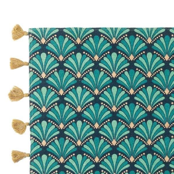 Rechteckiger Teppich - bunt/grün mit modernem Grafik-Muster & dekorativen Bommeln - aus hochwertiger Baumwolle - 50x80cm Bodenteppich für Schlafzimmer Flur