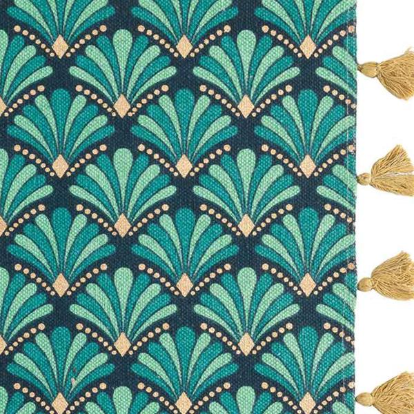 Rechteckiger Teppich - bunt/grün mit modernem Grafik-Muster & dekorativen Bommeln - aus hochwertiger Baumwolle - 50x80cm Bodenteppich für Schlafzimmer Flur