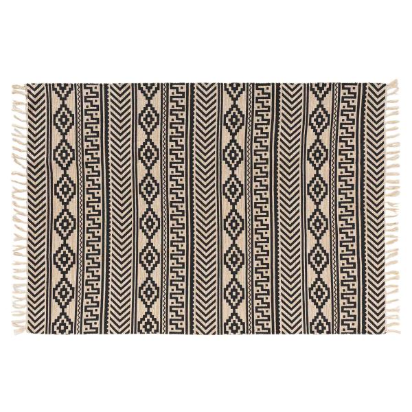 Ethno Teppich mit Fransen aus Baumwolle & Jute - Moderner Wohnzimmerteppich im angesagten Design - Braun/Schwarz 120 x 170 cm - Robust & vielseitig