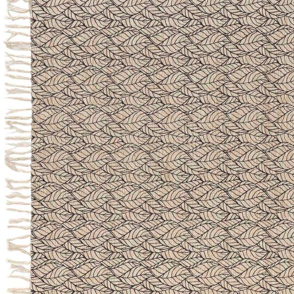 Baumwoll-Jute Teppich - Robuster Naturteppich mit filigranem Blattmuster & dekorativen Fransen - 120x170cm - Braun/Schwarz - Widerstandsfähig