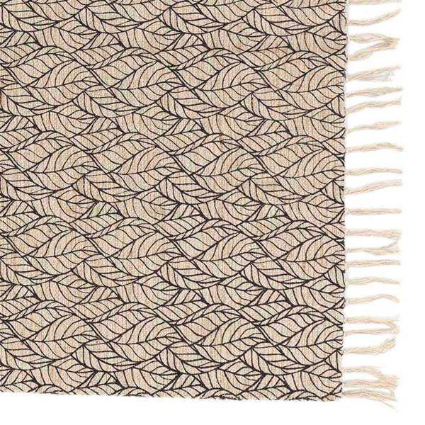 Baumwoll-Jute Teppich - Robuster Naturteppich mit filigranem Blattmuster & dekorativen Fransen - 120x170cm - Braun/Schwarz - Widerstandsfähig